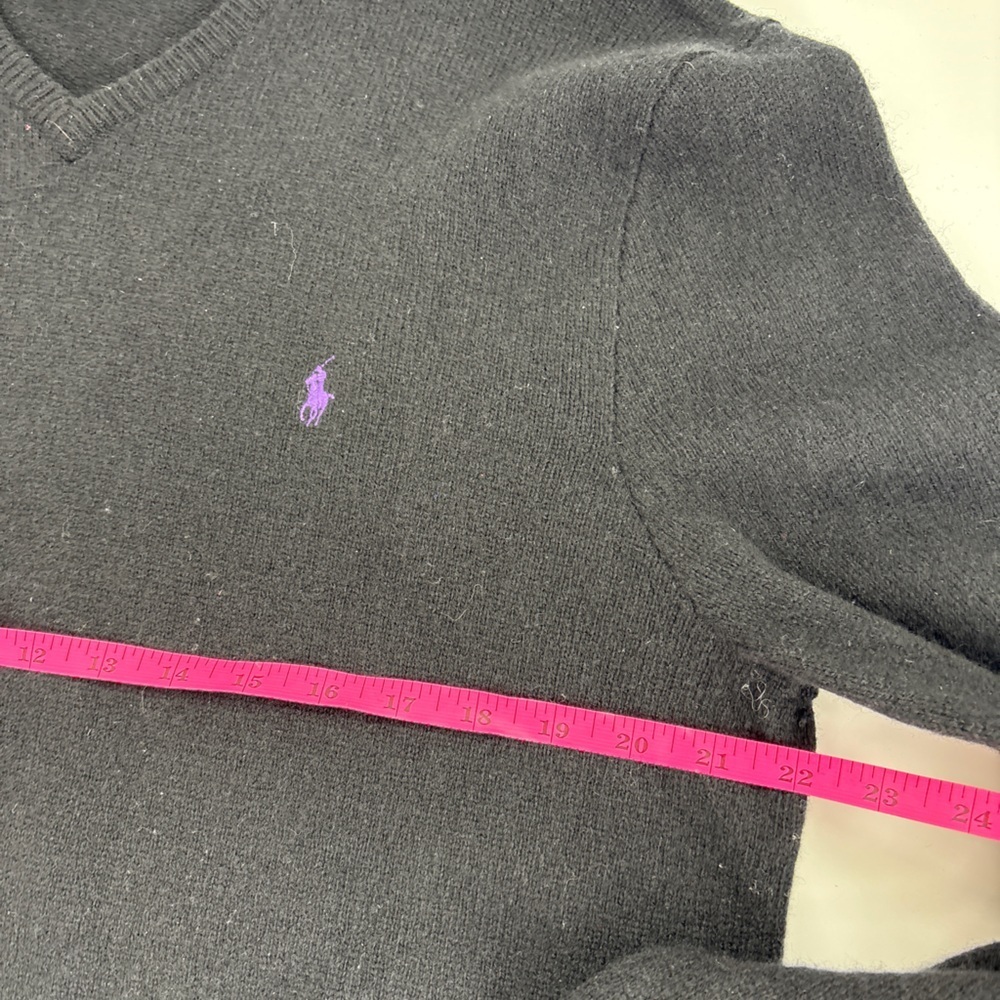 Polo by Ralph Lauren Black V-Neck Sweater with Purple Logo - Picture 7 of 10